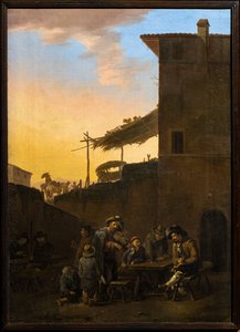 Drinkers in front of an Italian inn