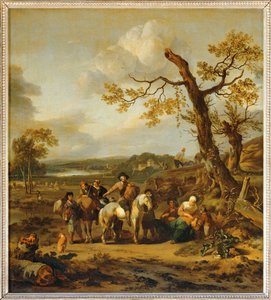 Farmers resting on their way to the market by Johannes Lingelbach
