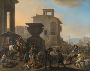 Italian Marketplace with a Quack Dentist by Johannes Lingelbach