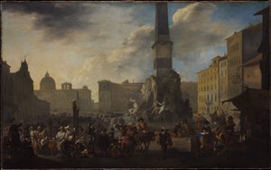 Roman Market Scene in the Piazza Navona by Johannes Lingelbach