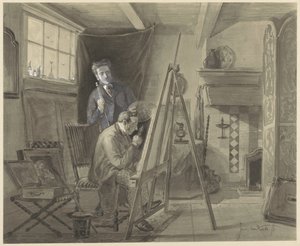 Self-Portrait of Johannes Marius van Kate, Standing in His Studio with a Visitor by Johannes Marius ten Kate