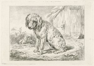 Seated Dog by a Barn by Johannes Mock