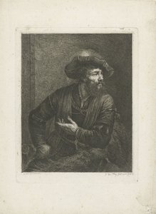 Portrait of an unknown man with a feathered beret by Johannes Pieter de Frey