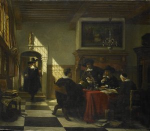 Company in 17th-Century Dress at a Table with a Nautilus Cup by Johannes Stroebel
