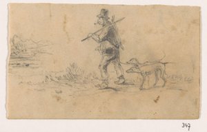 Hunter with Dogs and a Hare on His Back by Johannes Tavenraat (signed by artist)