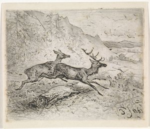 Two Running Deer by Johannes Tavenraat