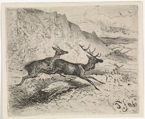 Two Running Deer by Johannes Tavenraat