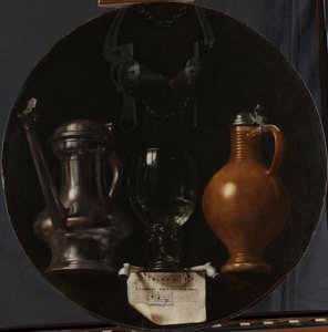 Emblematic Still Life with Flagon, Glass, Jug and Bridle by Johannes Torrentius