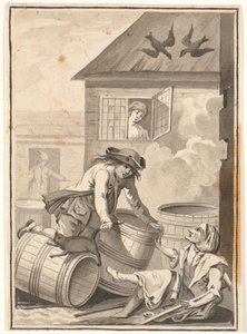 Jens Blok and Gunild. Illustration for Ludvig Holberg: Peder Paars 1772. (Book 2, Song 3) by Johannes Wiedewelt