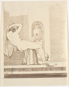 Nude Woman with Garment Seen from Behind, in Front of a Fountain by Johannes Wiedewelt