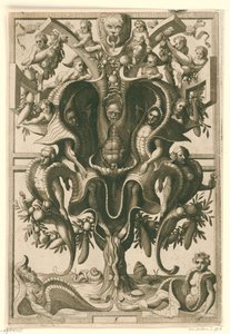 Shell-Like Ornament with Trapped Figures by Johannes of Lucas van Doetechum
