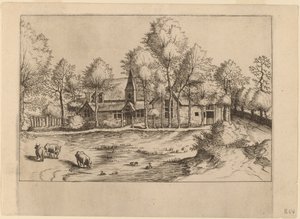 Country Village with Church by Johannes van Doetechum, the Elder and Lucas
