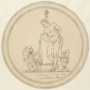 Allegorical Male Figure Standing with Two Lions by Johannes van Dregt