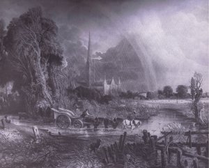 Salisbury Cathedral from the meadows, Bibbys Annual by John (after) Constable