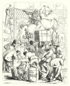 Arrival of goods to be exhibited at the Great Exhibition of 1851, Crystal Palace, Hyde Park, London by John (after) Gilbert