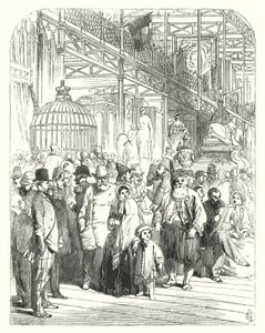 Exhibitors and visitors in the Crystal Palace, Hyde Park, London, venue of the Great Exhibition of 1851 by John (after) Gilbert