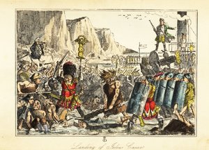 A Standard-bearer of the 10th Legion in Bearskin Leads Roman Infantry onto a Beach at Sandwich, 54BC