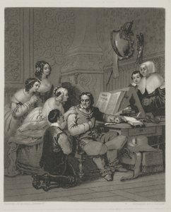 The Family of Cromwell Interceding for The Life of Charles I, print made by Alfred Johannot by John (after) Sartain