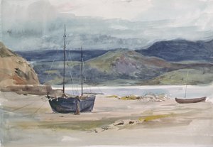 Hilly Coast Scene with Boats by John Absolon