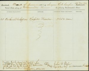 Contemporary copy of receipt of Quartermaster