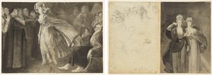 Woman Standing among the Friars (recto) Sketches of Heads (verso, left); Two Women (verso, right) by John Brown