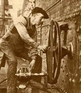 A Pneumatic Riveter Cutting Portholes in the Side of a Liner, c. 1930 by John Brown and Company