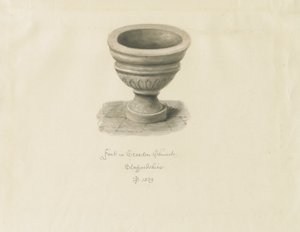Croxden - Font in the Guest Chapel: Sepia Drawing