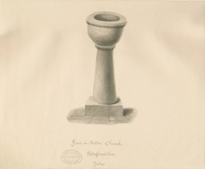 Font in Acton Trussell Church (sepia drawing), 1841 by John Buckler