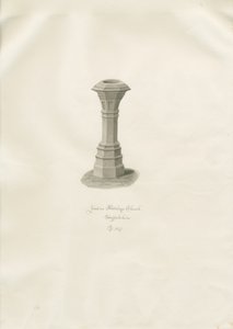 Font in Aldridge Church: Sepia Drawing by John Buckler