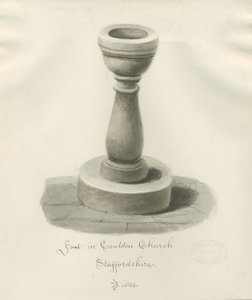 Font in Cauldon Church by John Buckler