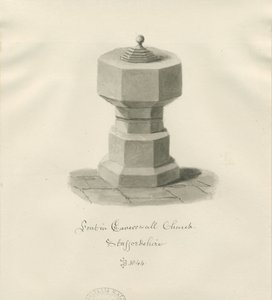 Font in Caverswall Church by John Buckler