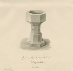 Font in Caverswall Church by John Buckler