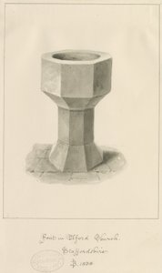 Font in Elford Church by John Buckler