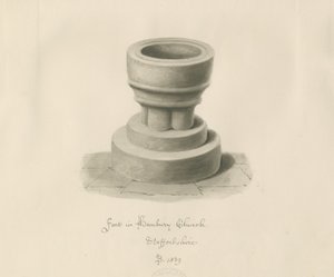 Font in Hanbury Church: sepia drawing