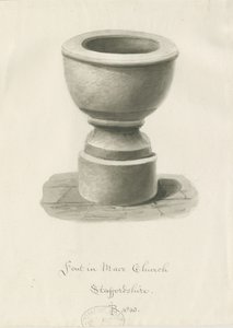 Font in Maer Church by John Buckler
