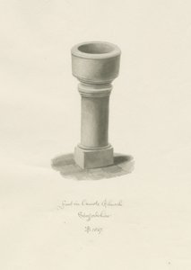 Font in Onecote Church: sepia drawing