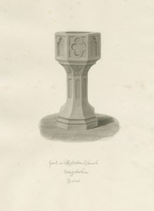 Font in Rolleston Church (sepia drawing), 1848 by John Buckler