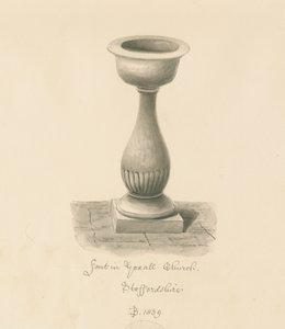Font in Yoxall Church, 1839 by John Buckler
