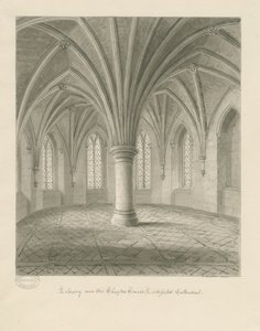 Interior of Lichfield Cathedral - Library above Chapter House: sepia drawing by John Buckler