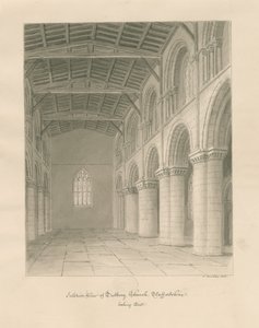 Interior of Tutbury Priory Church: sepia wash drawing by John Buckler