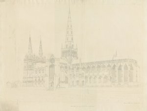 Lichfield Cathedral - South East View (etching) by John Buckler
