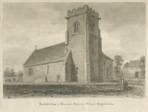 Mavesyn Ridware Church: sepia drawing, 1839 by John Buckler