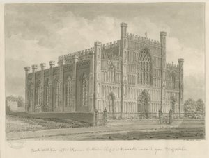 Newcastle-under-Lyme - Roman Catholic Chapel: sepia wash drawing, 1840 by John Buckler