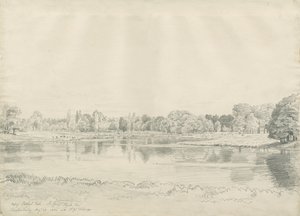 Patshull House - Park and Pool: pencil drawing by John Buckler