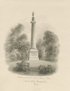 Sandon - Monument to William Pitt: sepia wash drawing by John Buckler
