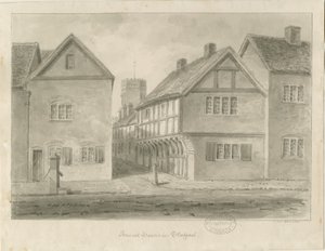 Stafford - Little Church Lane: sepia drawing, 1841 by John Buckler