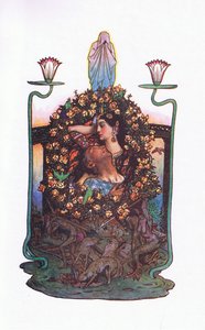 The garden by the bridge, illustration from The Garden of Kama (and other lyrics from India) by John Byam Liston Shaw
