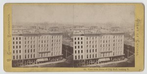 Stereograph of view from dome of City Hall looking north, before the Chicago Fire of 1871