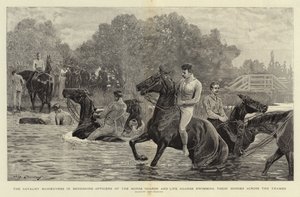 The Cavalry Manoeuvres in Berkshire, Officers of the Horse Guards and Life Guards Swimming their Horses Across the Thames