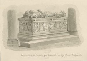Penkridge Church - Tomb of Sir Edward Littleton: sepia drawing by John Chessell Buckler